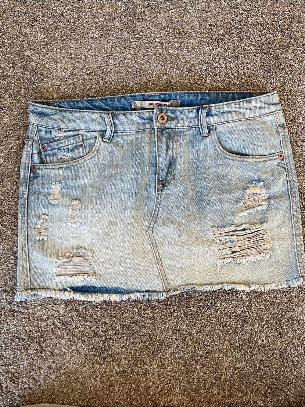 Highway Jeans Light Blue Distressed Denim Mini Skirt